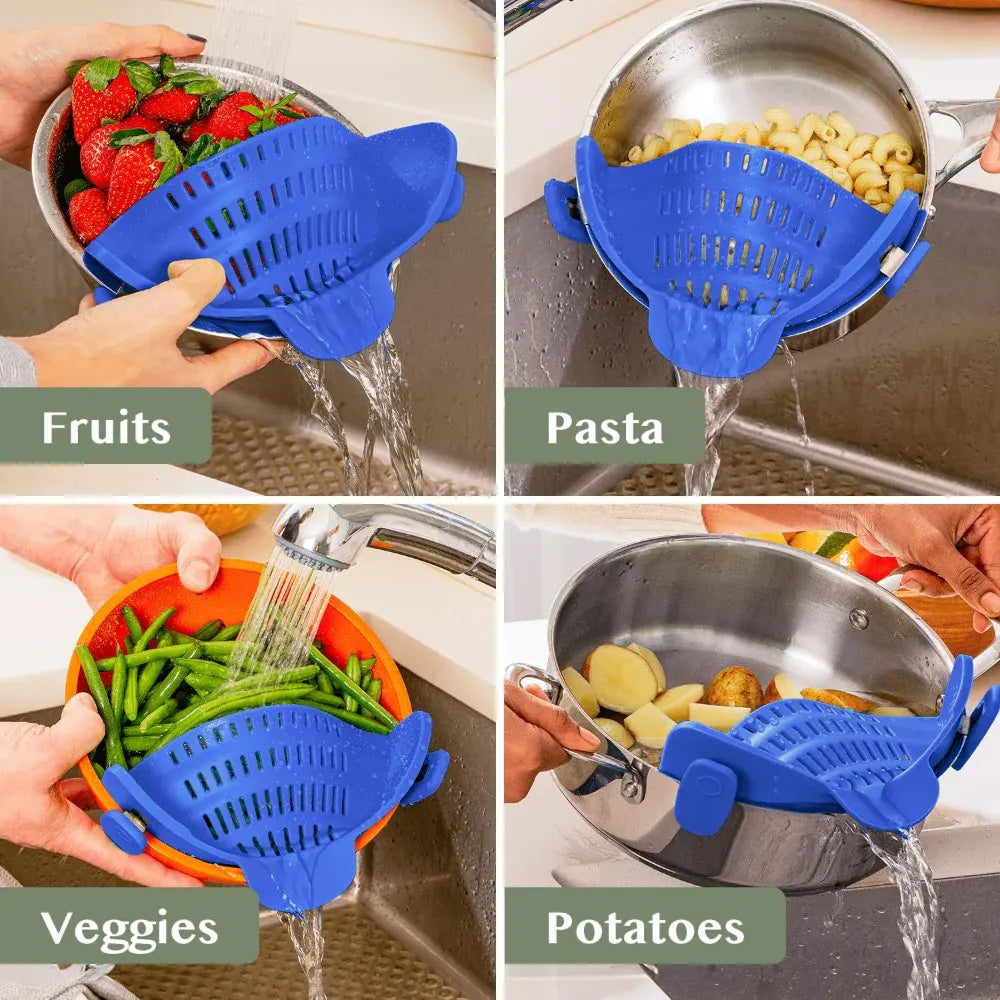 Silicone Clip-On Pot Strainer for Pasta and Colander Draining