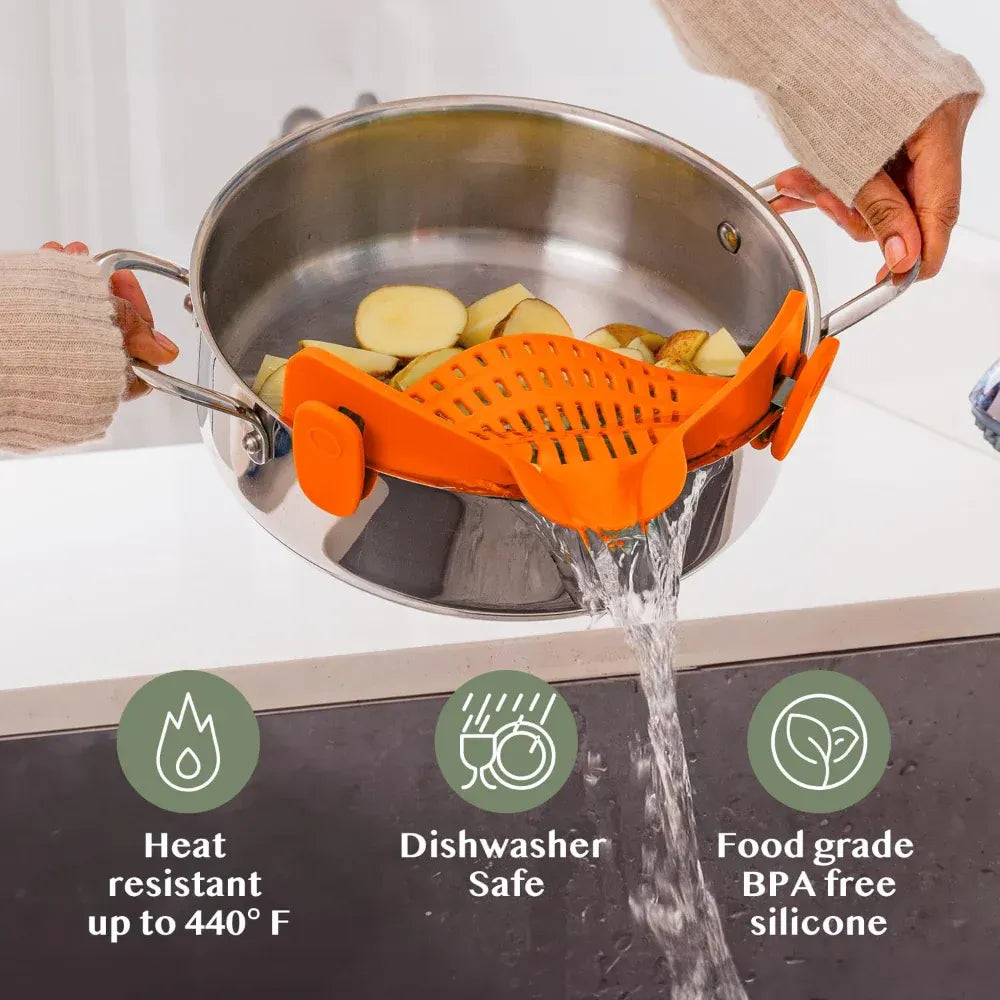 Silicone Clip-On Pot Strainer for Pasta and Colander Draining