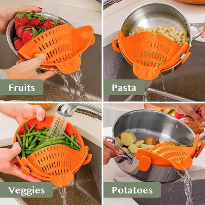 Silicone Clip-On Pot Strainer for Pasta and Colander Draining