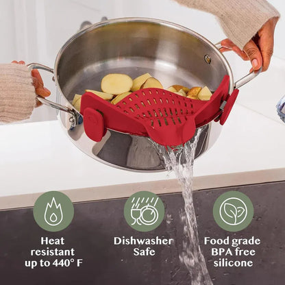 Silicone Clip-On Pot Strainer for Pasta and Colander Draining