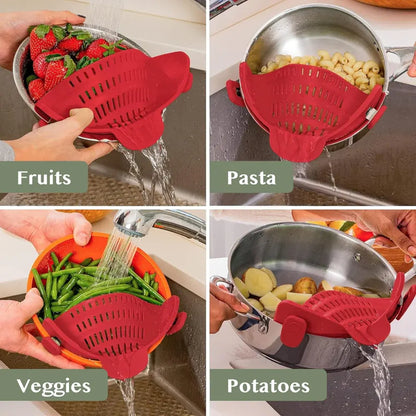 Silicone Clip-On Pot Strainer for Pasta and Colander Draining