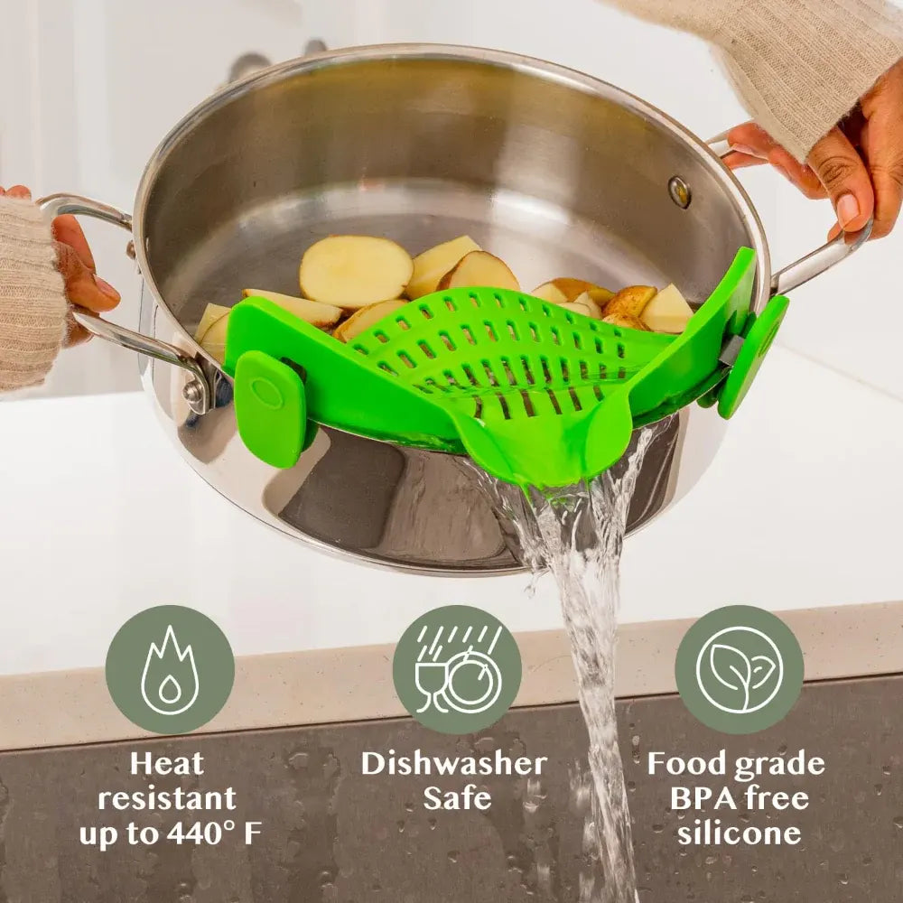 Silicone Clip-On Pot Strainer for Pasta and Colander Draining
