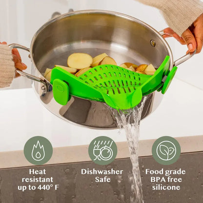 Silicone Clip-On Pot Strainer for Pasta and Colander Draining