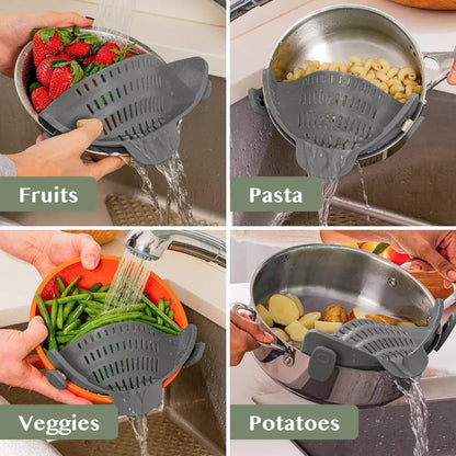 Silicone Clip-On Pot Strainer for Pasta and Colander Draining