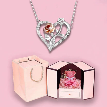Silver Rose Heart Pendant Necklace - Romantic Jewelry Gift for Couples