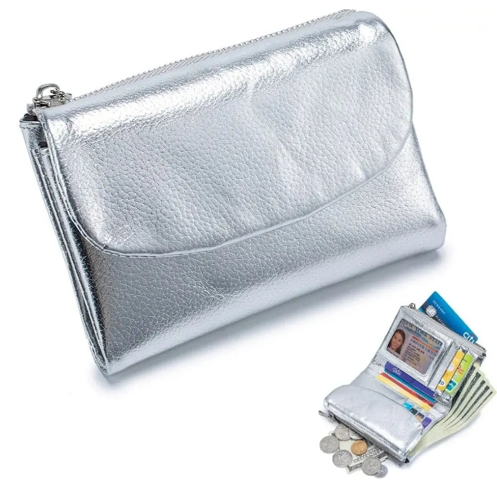 Slim RFID-Blocking Card Holder Wallet with Coin Pocket for Women