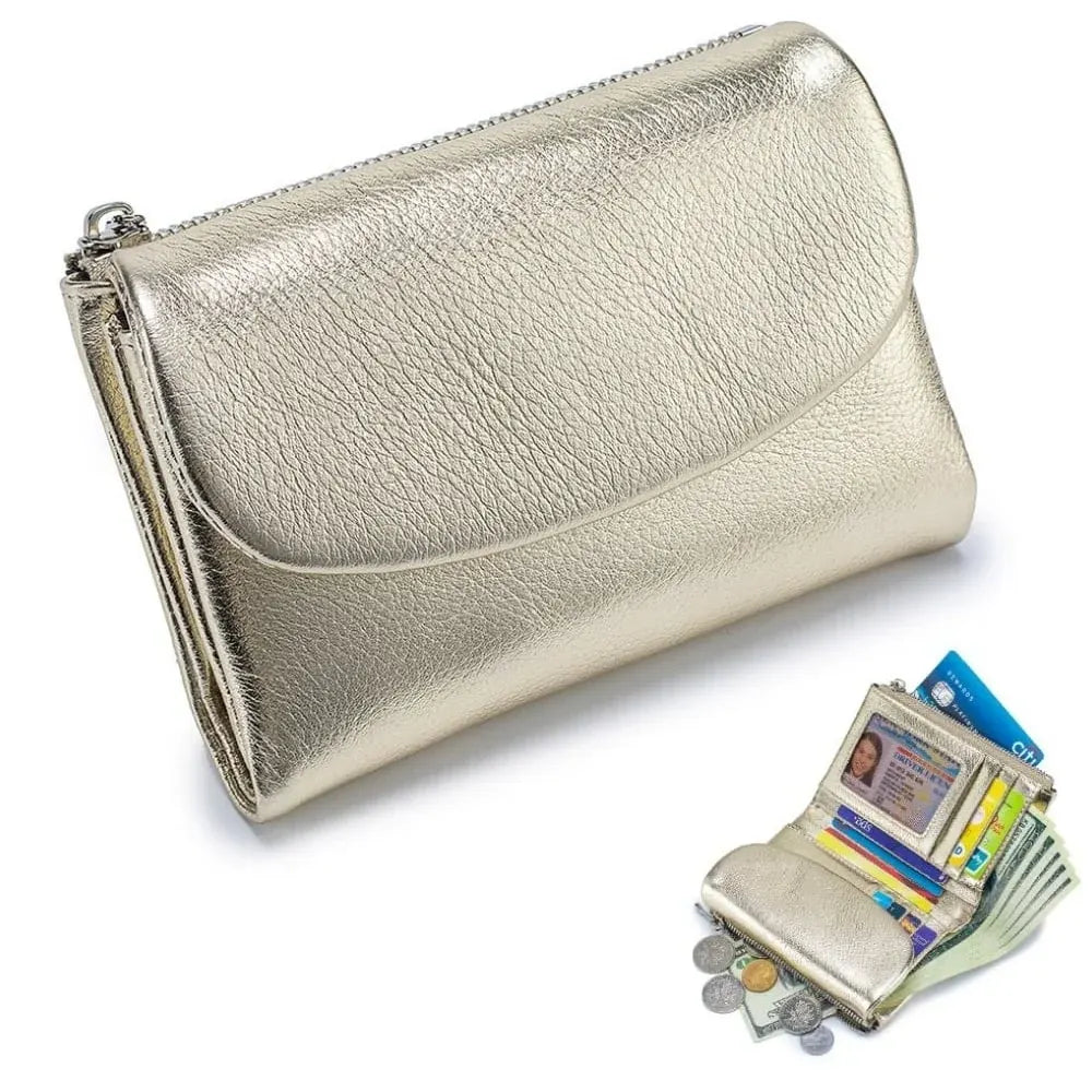 Slim RFID-Blocking Card Holder Wallet with Coin Pocket for Women