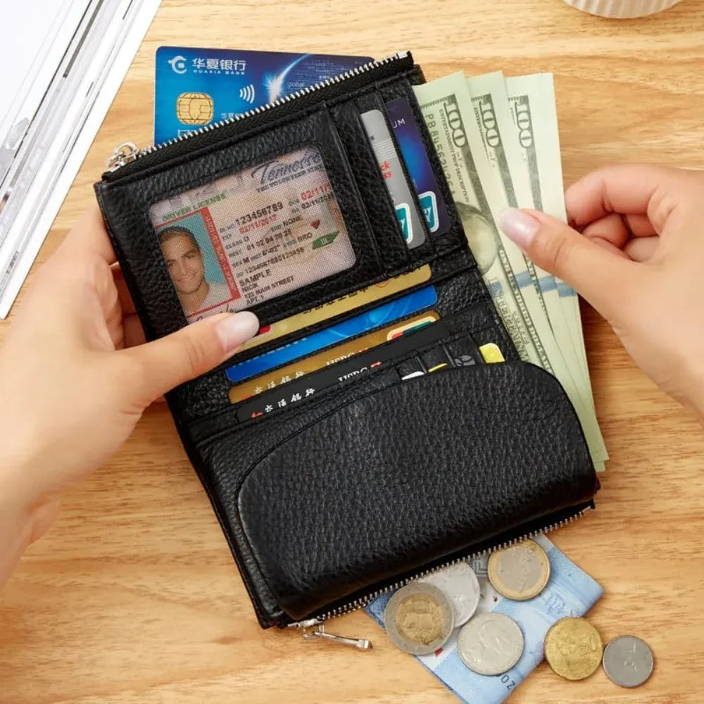 Slim RFID-Blocking Card Holder Wallet with Coin Pocket for Women