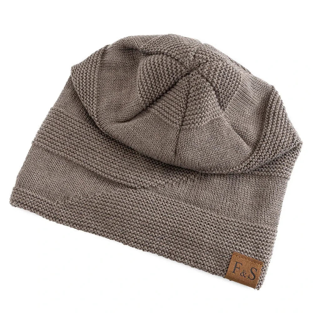 Slouchy Acrylic Knit Beanie with Lined Winter Warmth