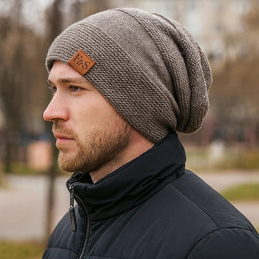 Slouchy Acrylic Knit Beanie with Lined Winter Warmth