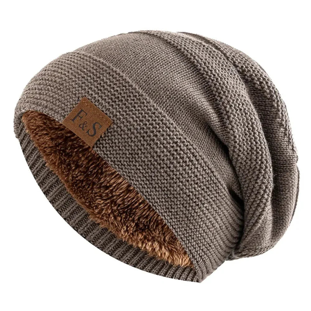 Slouchy Acrylic Knit Beanie with Lined Winter Warmth