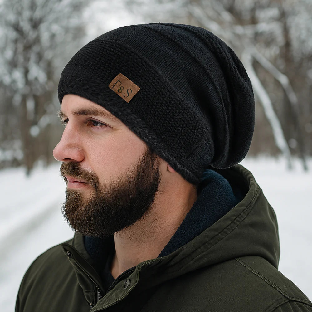 Slouchy Acrylic Knit Beanie with Lined Winter Warmth