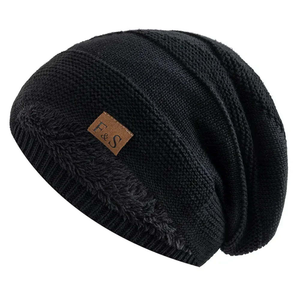 Slouchy Acrylic Knit Beanie with Lined Winter Warmth