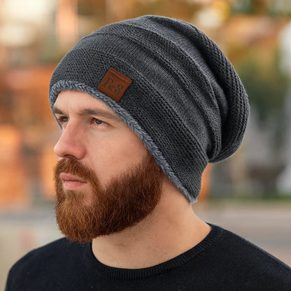 Slouchy Acrylic Knit Beanie with Lined Winter Warmth