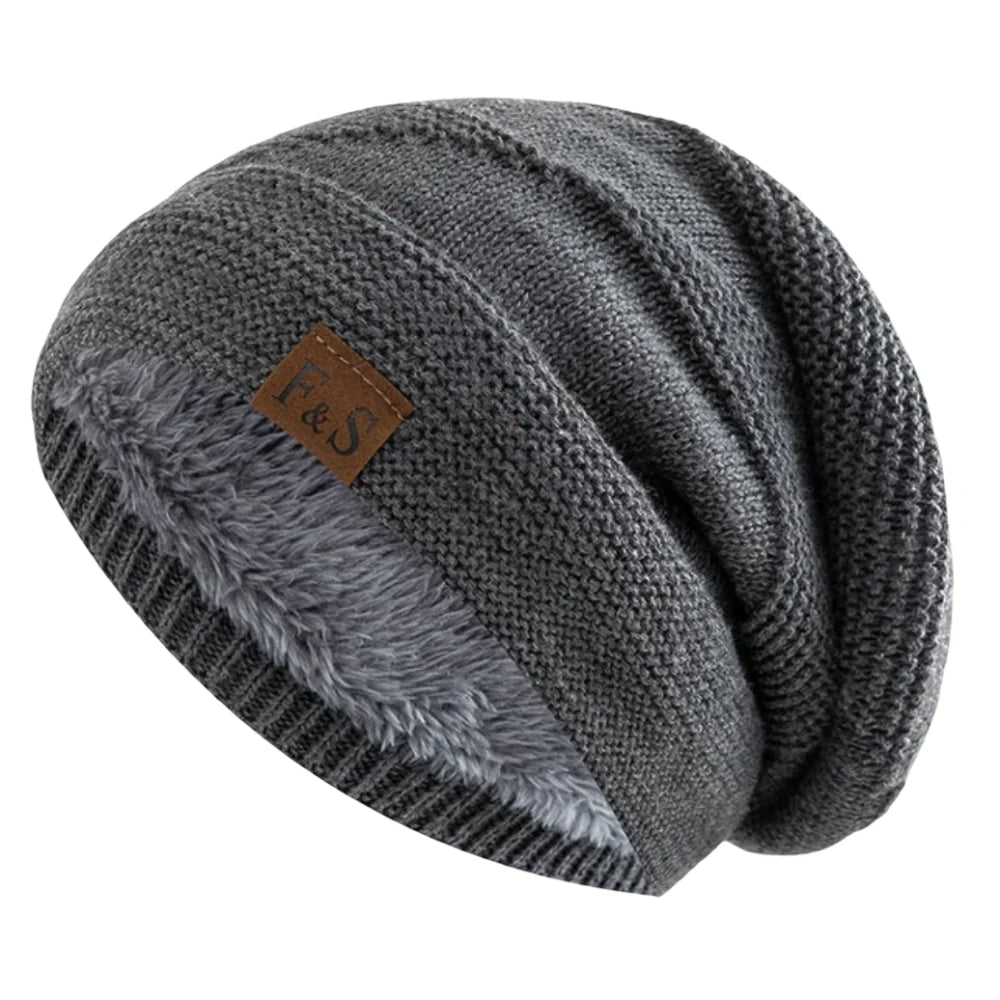 Slouchy Acrylic Knit Beanie with Lined Winter Warmth