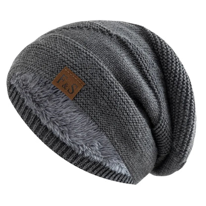 Slouchy Acrylic Knit Beanie with Lined Winter Warmth