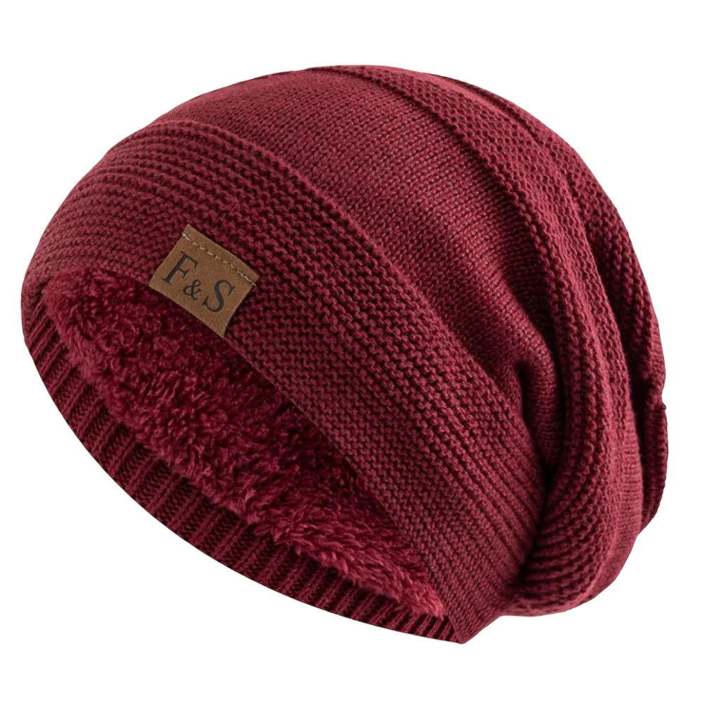 Slouchy Acrylic Knit Beanie with Lined Winter Warmth