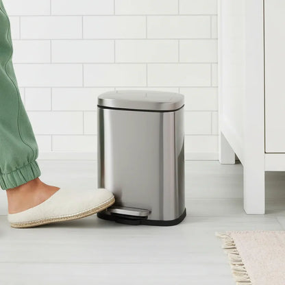 Small Stainless Steel Bathroom Trash Bin with Soft Close Pedal Lid