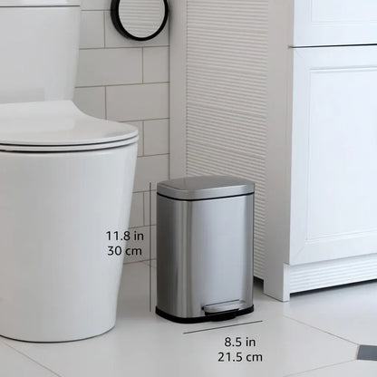 Small Stainless Steel Bathroom Trash Bin with Soft Close Pedal Lid