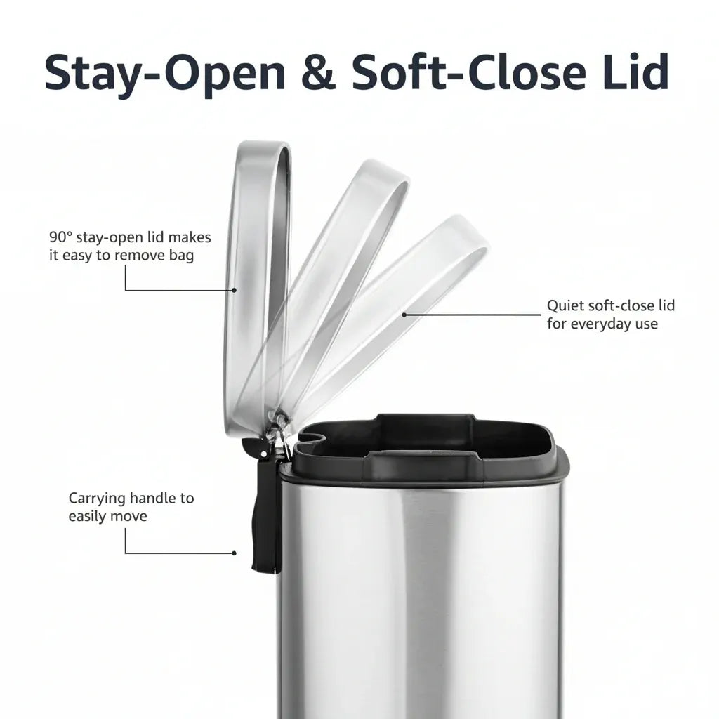 Small Stainless Steel Bathroom Trash Bin with Soft Close Pedal Lid