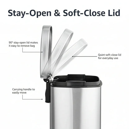 Small Stainless Steel Bathroom Trash Bin with Soft Close Pedal Lid
