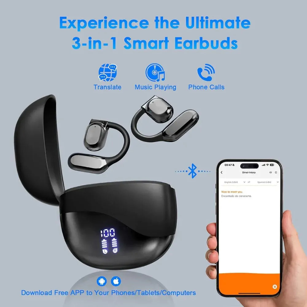 Smart Translator Wireless Earbuds with USB-C Charging