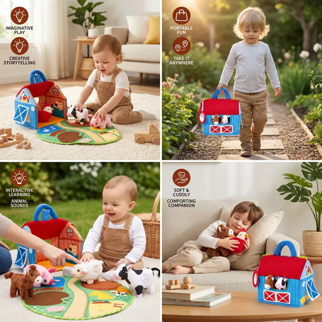 Soft Farm Animal Plush Playset – Interactive Educational Toy for Kids