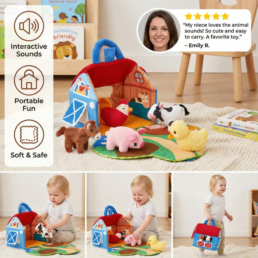 Soft Farm Animal Plush Playset – Interactive Educational Toy for Kids