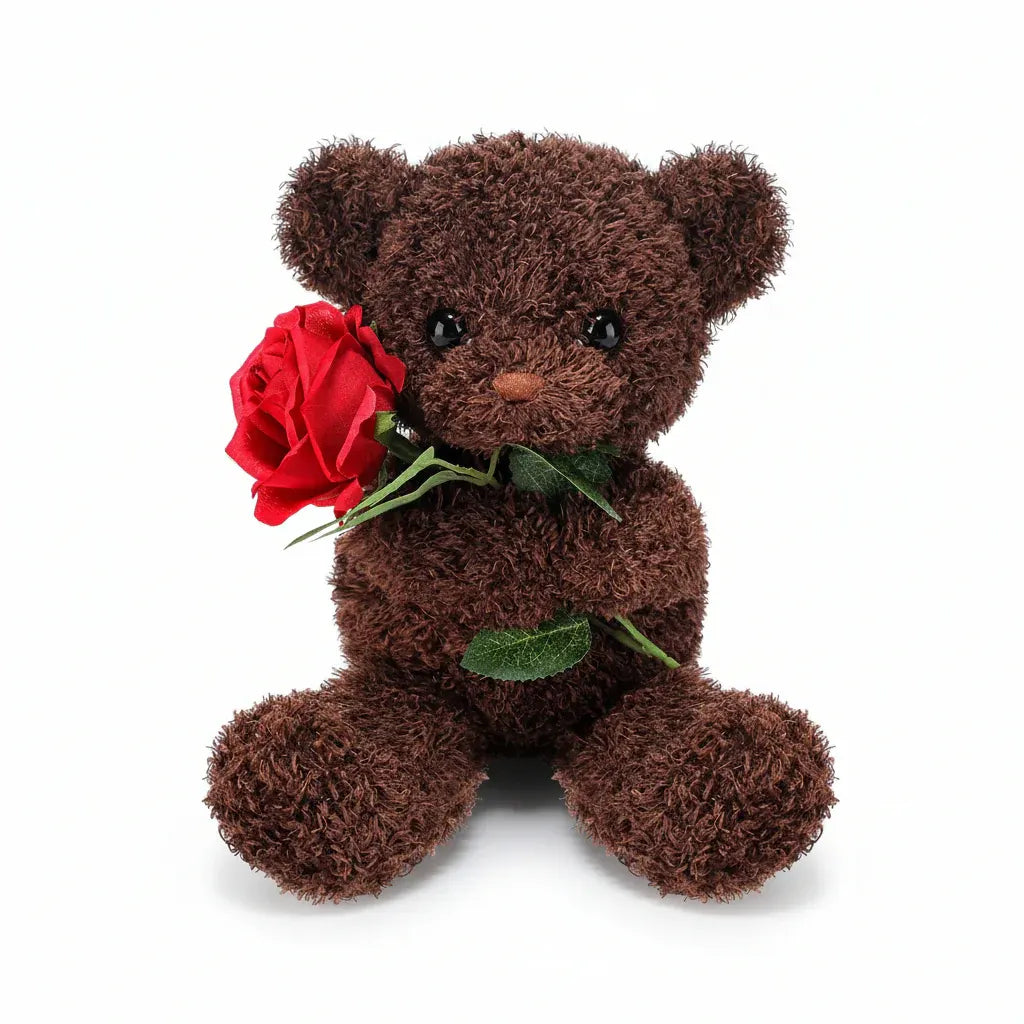Soft Plush Bear Holding Rose Stuffed Valentine Gift Toy