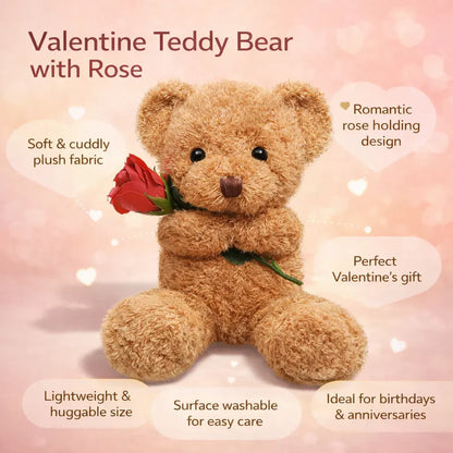 Soft Plush Bear Holding Rose Stuffed Valentine Gift Toy