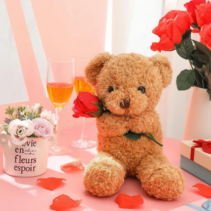 Soft Plush Bear Holding Rose Stuffed Valentine Gift Toy