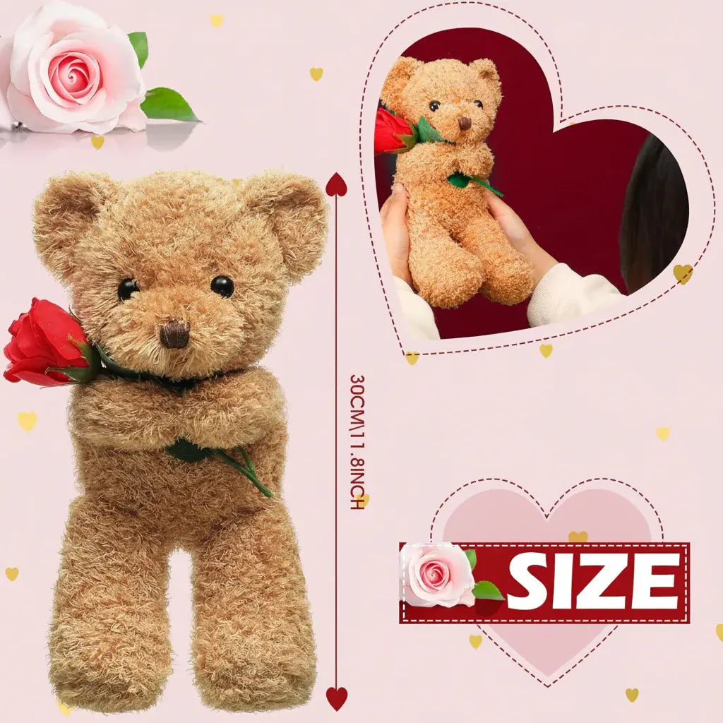 Soft Plush Bear Holding Rose Stuffed Valentine Gift Toy