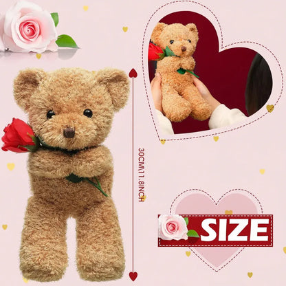 Soft Plush Bear Holding Rose Stuffed Valentine Gift Toy
