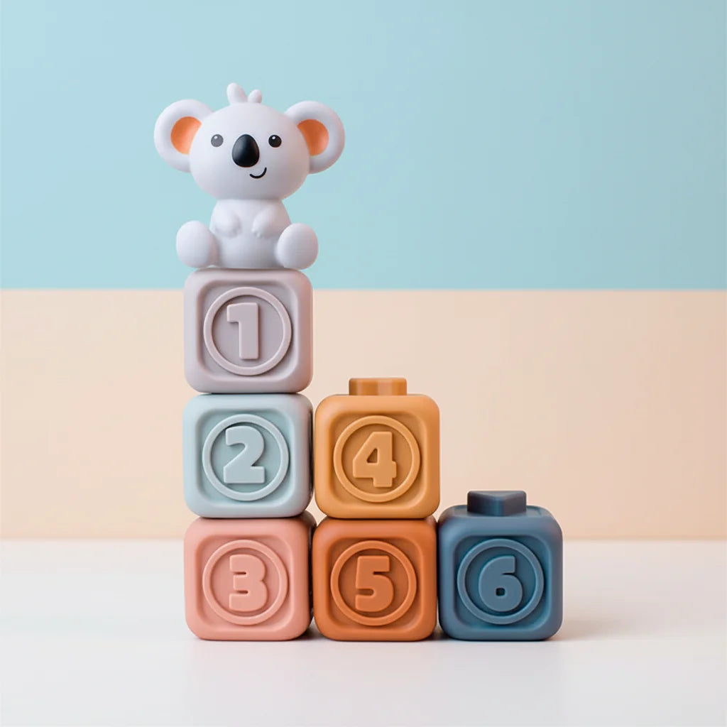 Soft Sensory Teether Stacking Blocks for Baby Educational Development