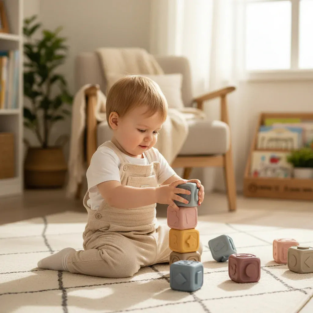 Soft Sensory Teether Stacking Blocks for Baby Educational Development