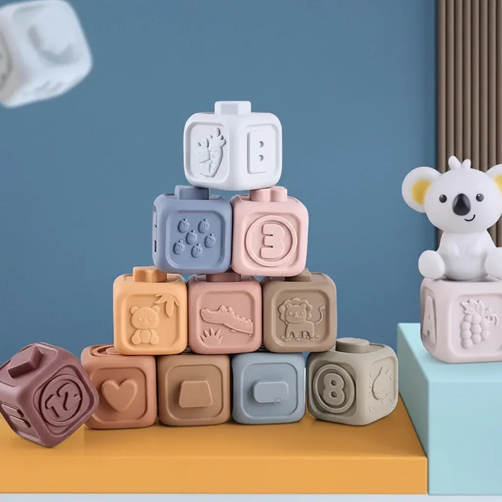 Soft Sensory Teether Stacking Blocks for Baby Educational Development