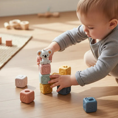 Soft Sensory Teether Stacking Blocks for Baby Educational Development