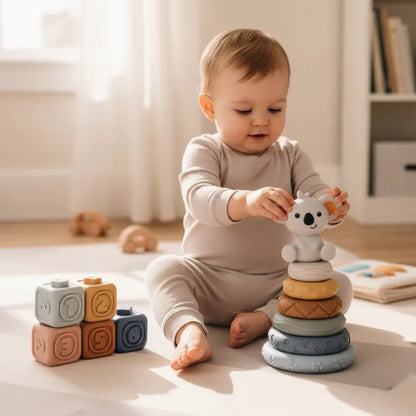 Soft Sensory Teether Stacking Blocks for Baby Educational Development
