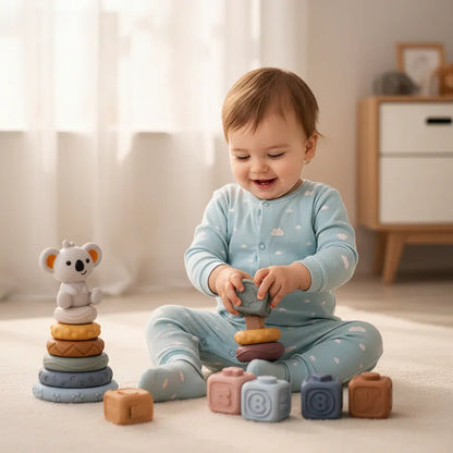 Soft Sensory Teether Stacking Blocks for Baby Educational Development