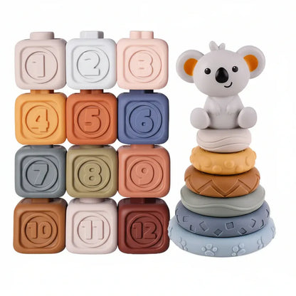 Soft Sensory Teether Stacking Blocks for Baby Educational Development