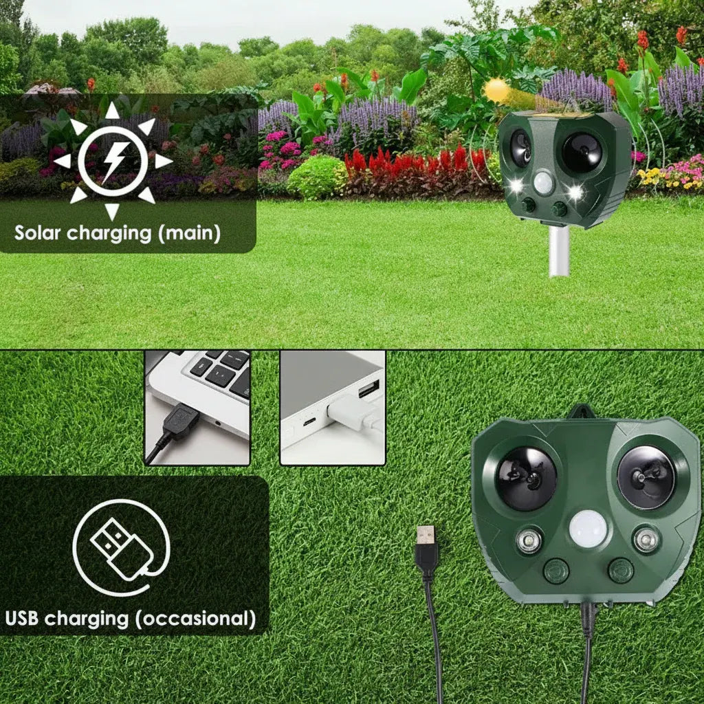 Solar-Powered Ultrasonic Garden Bird & Pest Deterrent for Outdoor Yards