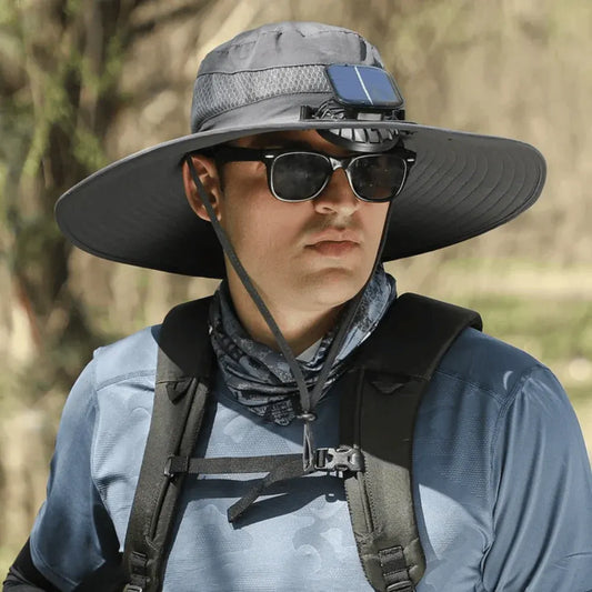 Solar-Powered USB Fan Wide Brim UV Protective Fishing Hat