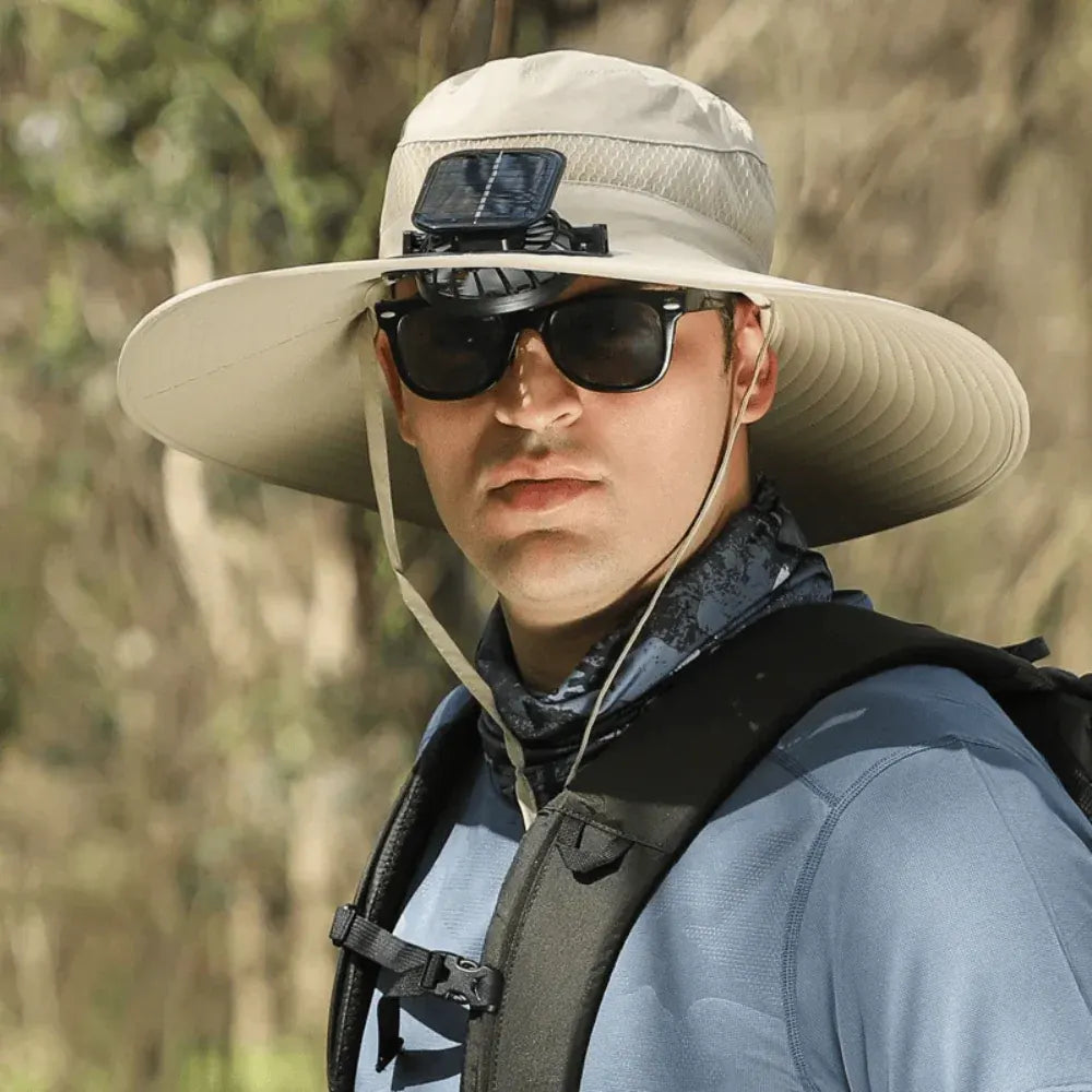 Solar-Powered USB Fan Wide Brim UV Protective Fishing Hat