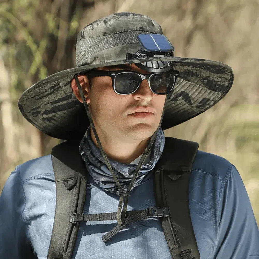 Solar-Powered USB Fan Wide Brim UV Protective Fishing Hat