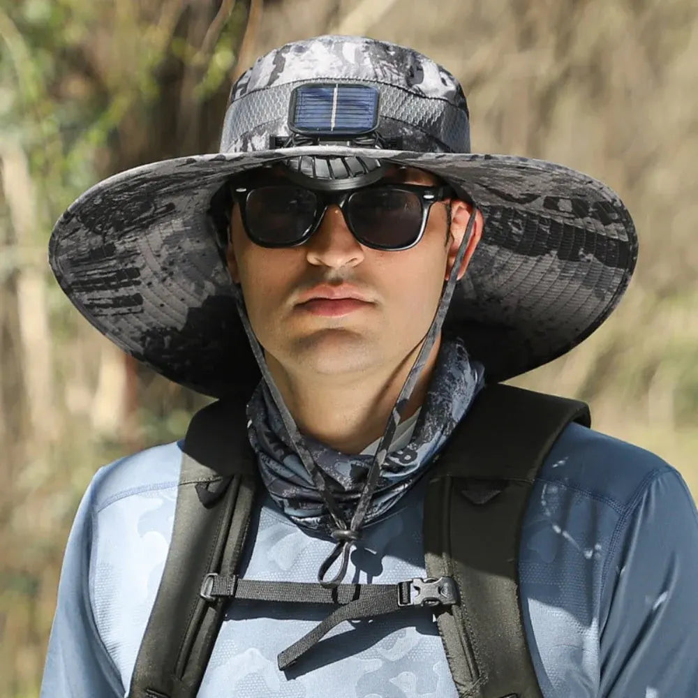 Solar-Powered USB Fan Wide Brim UV Protective Fishing Hat