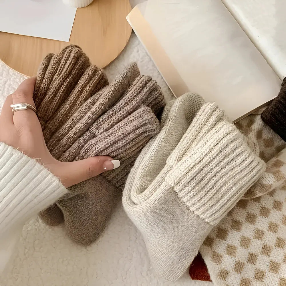 Solid Color Knit Socks for Fall and Winter, Casual Everyday Set