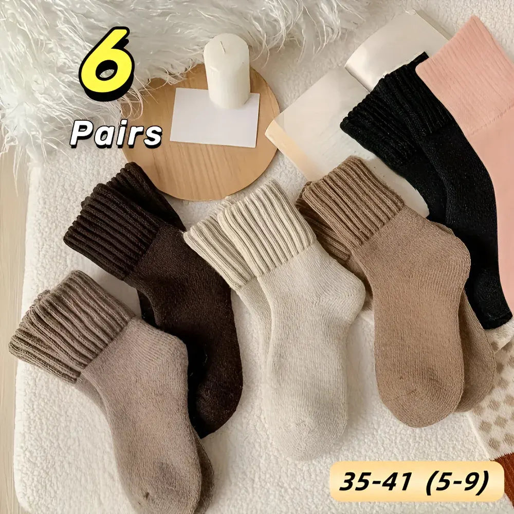 Solid Color Knit Socks for Fall and Winter, Casual Everyday Set