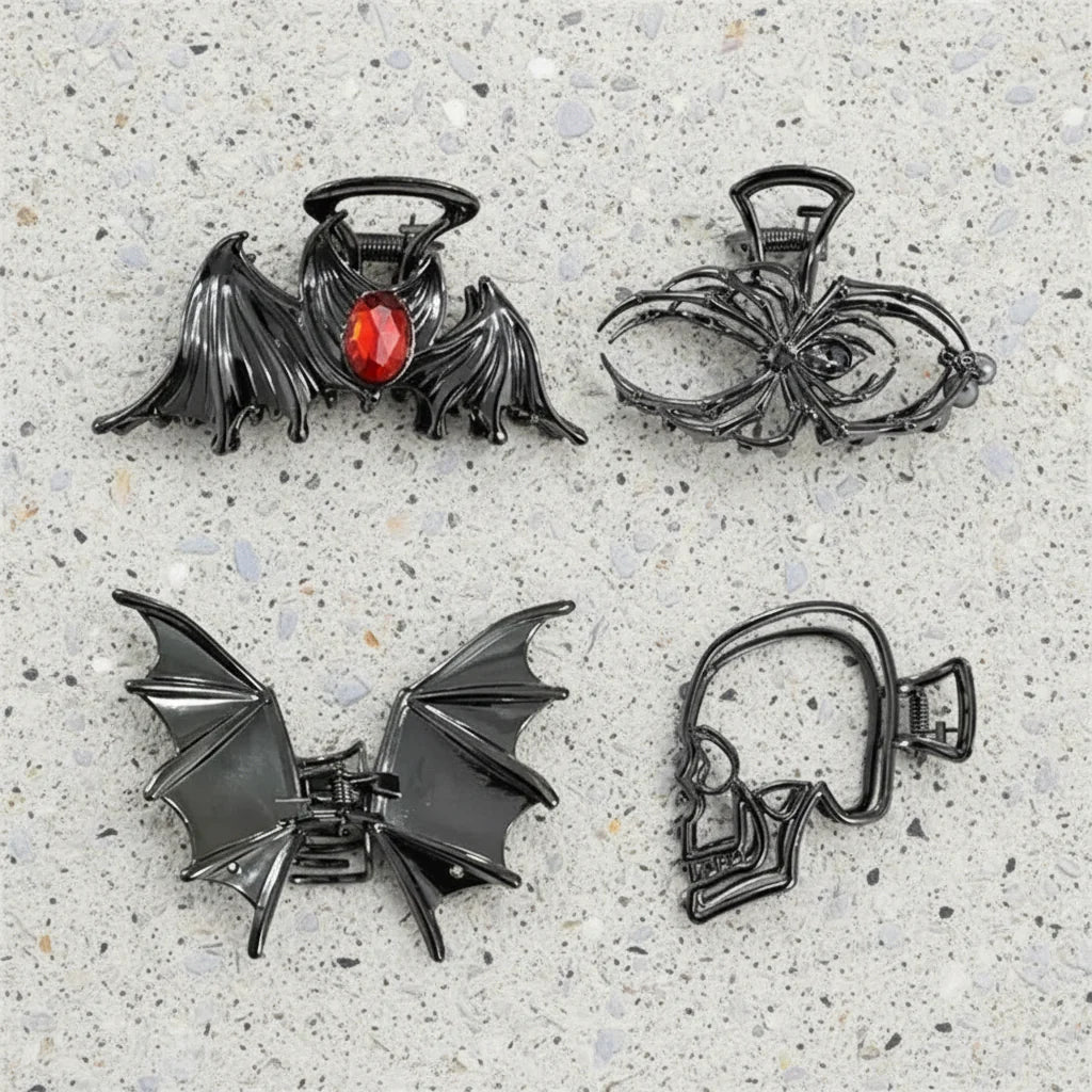 Spider & Bat Design Hair Clips for Halloween