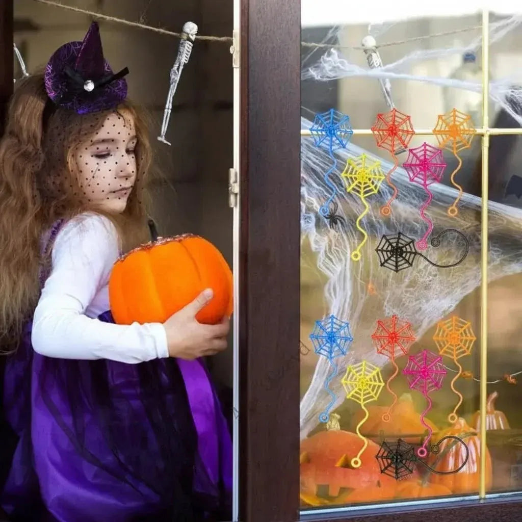 Spooky Cobweb Halloween Window Hanging Decor Party Kit