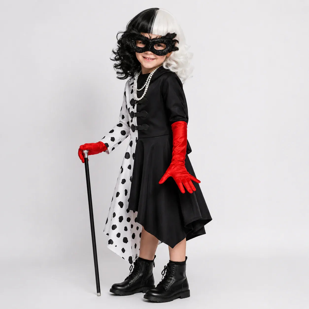 Spotted Print Dress with Cape Cosplay Halloween Outfit